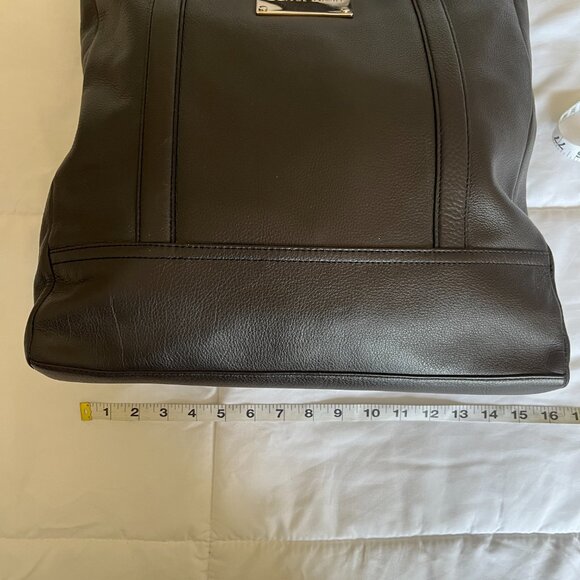 CALVIN KLEIN Dark Brown Pebbled Leather Shoulder Tote Bag Large BOHO Preppy - Picture 4 of 16